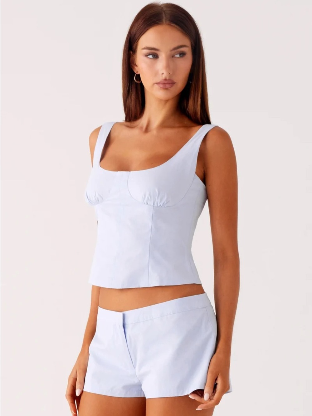 Peppermayo Coastline Pale Blue 100% Cotton Structured Bustier Fitted Tank Top M6